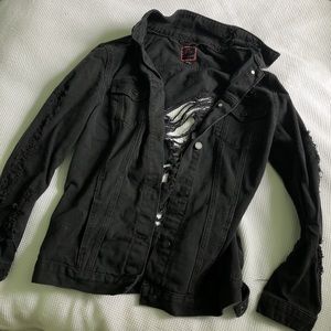Distressed Black Denim Jacket